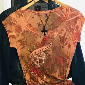 Rock’n roll crystal bling tattoo like tee